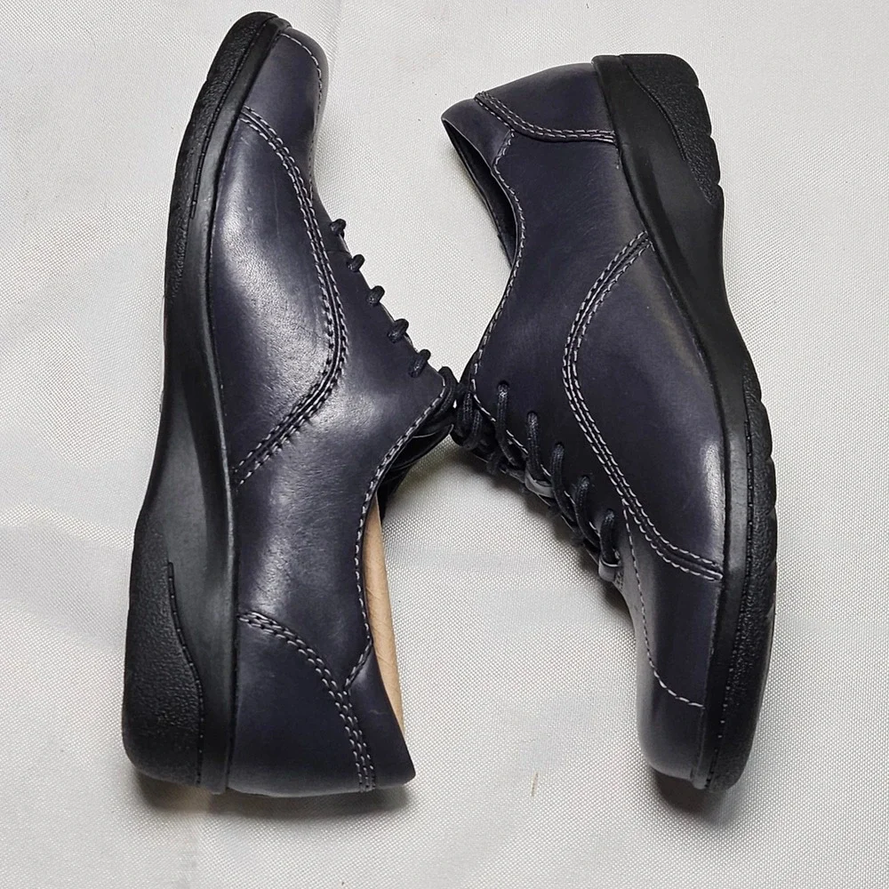 Clarks Collection Navy‎ Blue Leather Lace Up Oxford Shoes Women Size 5.5 US